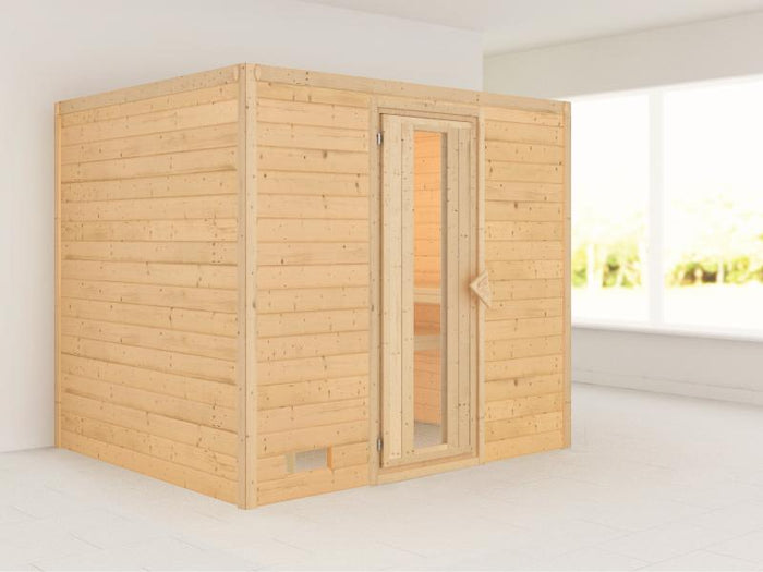 Karibu Sauna Sonara ohne Ofen, ohne Dachkranz, mit energiesparender Saunatür