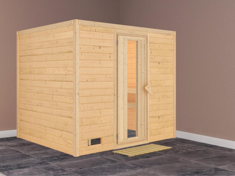 Karibu Sauna Sonara ohne Ofen, ohne Dachkranz, mit energiesparender Saunatür