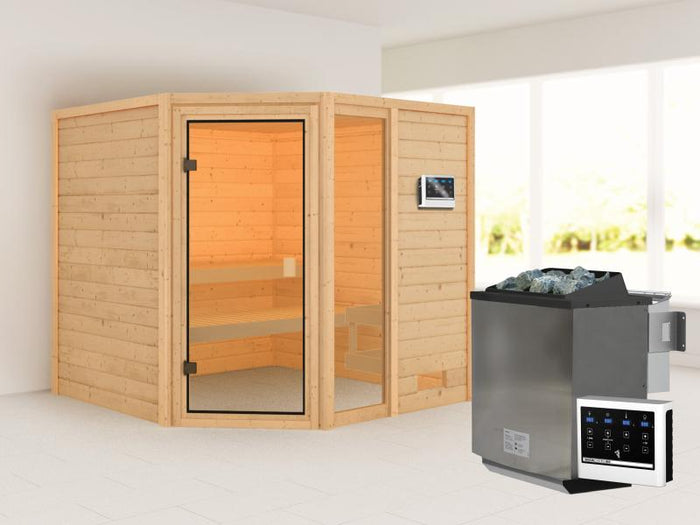 Karibu Sauna Tabea mit 9 kW Bioofen ext. Strg 38 mm