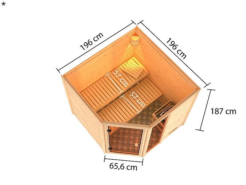 Karibu Sauna Tabea mit 9 kW Bioofen ext. Strg 38 mm