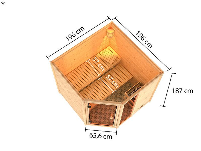 Karibu Sauna Tabea mit 9 kW Bioofen ext. Strg 38 mm