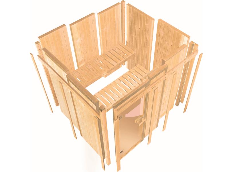 Karibu Sauna Taurin inkl. 9 kW Bioofen externe Steuerung, mit Energiespartür - ohne Dachkranz -