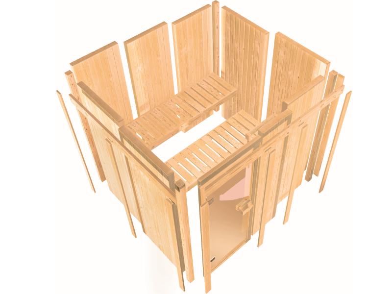 Karibu Sauna Taurin inkl. 9 kW Ofen ext. Steuerung, mit bronzierter Gnazglastür - ohne Dachkranz -