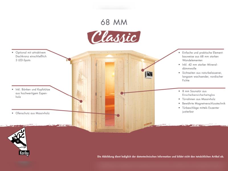 Karibu Sauna Taurin inkl. 9 kW Ofen integrierte Steuerung, mit Energiespartür -ohne Dachkranz-