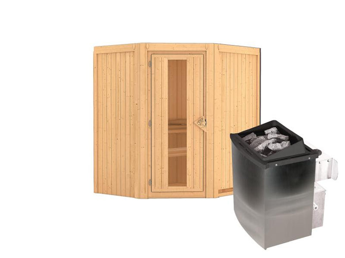 Karibu Sauna Taurin inkl. 9 kW Ofen integrierte Steuerung, mit Energiespartür -ohne Dachkranz-