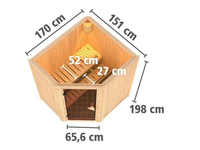 Karibu Sauna Taurin inkl. 9 kW Ofen integrierte Steuerung, mit Energiespartür -ohne Dachkranz-