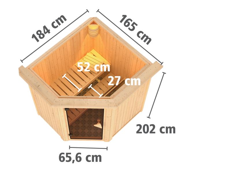 Karibu Sauna Taurin inkl. 9 kW Ofen integrierte Steuerung, mit Energiespartür -mit Dachkranz -