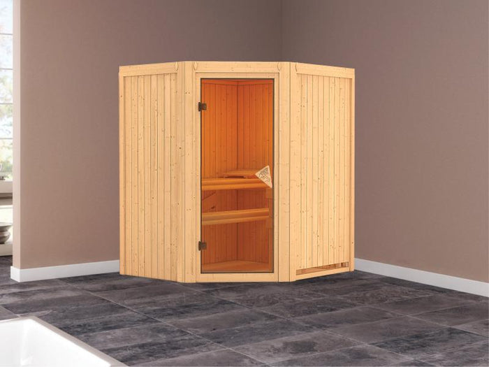 Karibu Sauna Taurin ohne Ofen, ohne Dachkranz, mit Saunatür classic