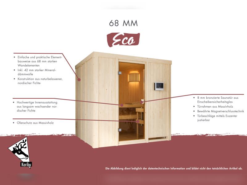 Karibu Sauna Tromsö 68 mm inkl. 9 kW Bioofen ext. Steuerung