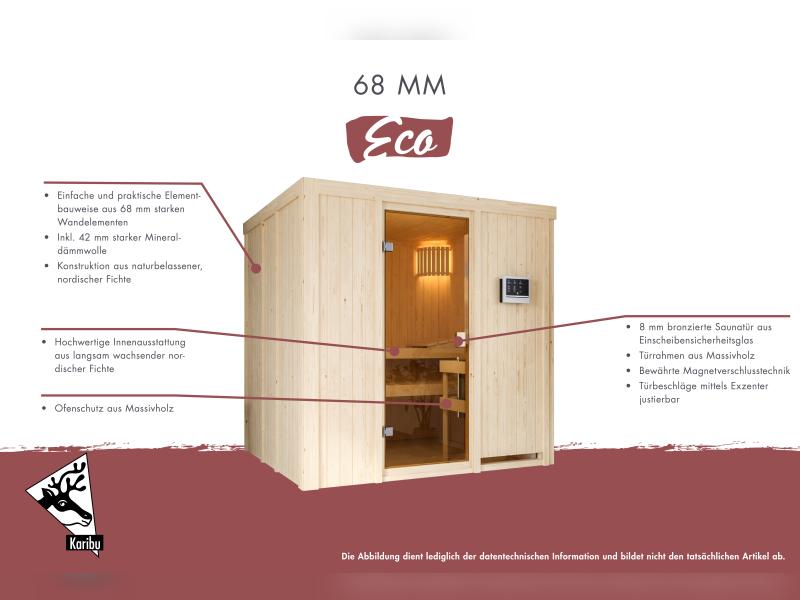 Karibu Sauna Tromsö 68 mm inkl. 9 kW Ofen ext. Steuerung