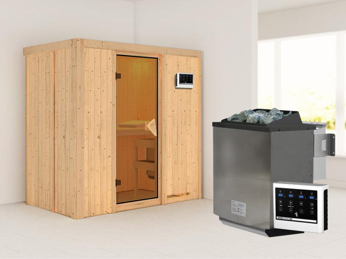 Karibu Sauna Variado inkl. 9 kW Bioofen ext. Steuerung, mit klassischer Tür -ohne Dachkranz-
