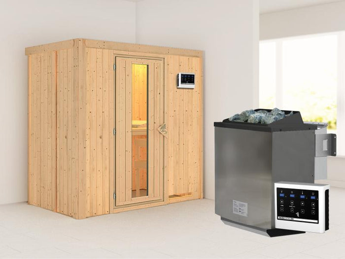 Karibu Sauna Variado inkl. 9 kW Bioofen, mit Energiespartür -ohne Dachkranz-