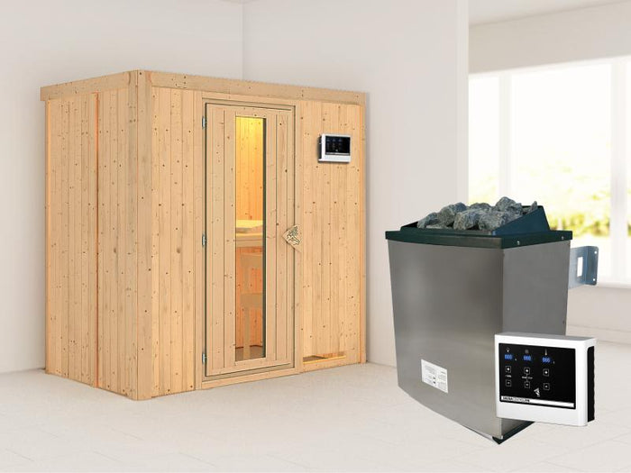 Karibu Sauna Variado inkl. 9 kW Ofen ext. Steuerung, mit Energiespartür -ohne Dachkranz-
