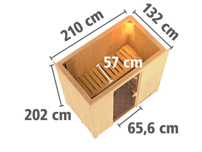 Karibu Sauna Variado inkl. 9 kW Ofen ext. Steuerung, mit moderner Saunatür -mit Dachkranz-