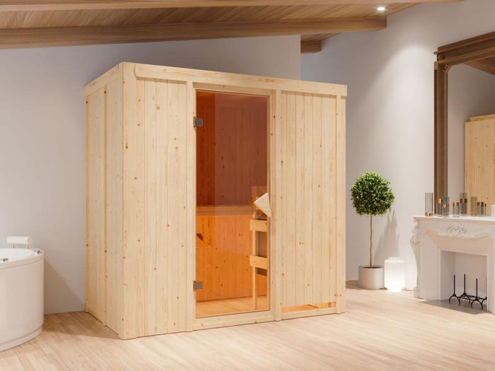 Karibu Sauna Variado inkl. 9 kW Ofen integr. Steuerung, mit klassischer Saunatür -ohne Dachkranz-