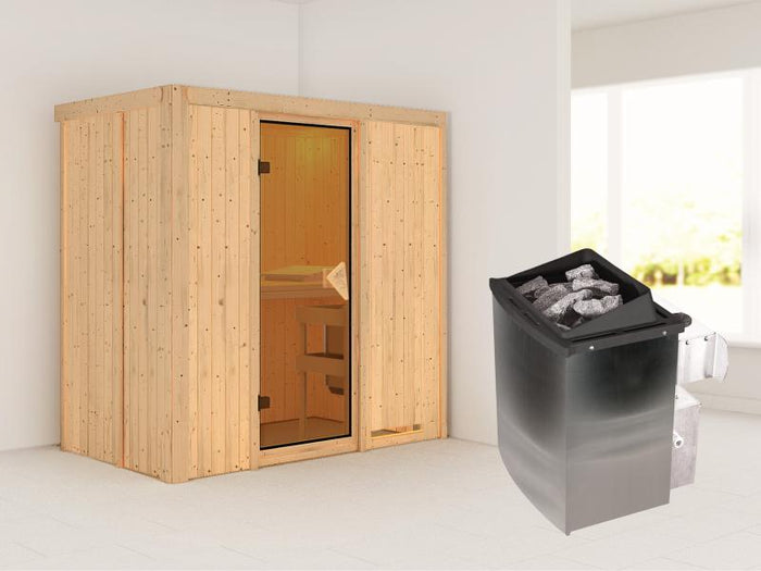 Karibu Sauna Variado inkl. 9 kW Ofen integr. Steuerung, mit klassischer Saunatür -ohne Dachkranz-