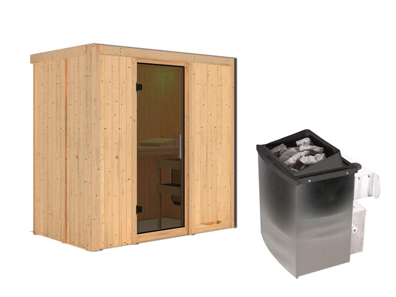 Karibu Sauna Variado inkl. 9 kW Ofen integr. Steuerung, mit moderner Saunatür -ohne Dachkranz-