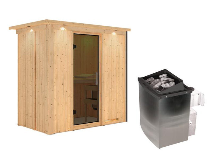 Karibu Sauna Variado inkl. 9 kW Ofen integr. Steuerung, mit moderner Saunatür -mit Dachkranz-