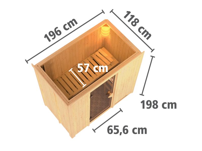 Karibu Sauna Variado inkl. 9 kW Ofen mit ext. Steuerung, mit klarglas Ganzglastür -ohne Dachkranz-
