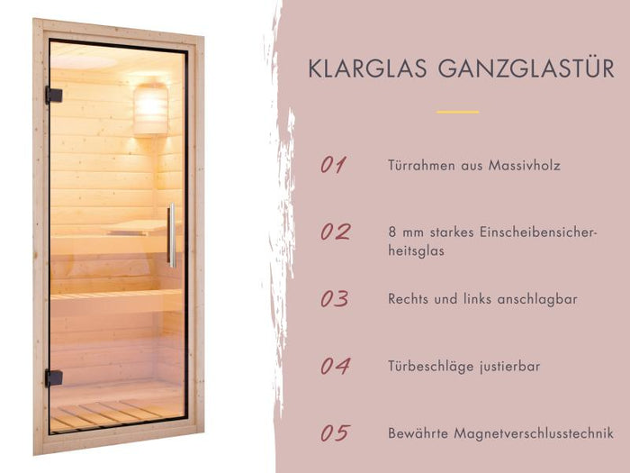 Karibu Saunahaus Angkor 1, 38 mm naturbelassen -inkl. 9 kW Ofen ext. Steuerung-