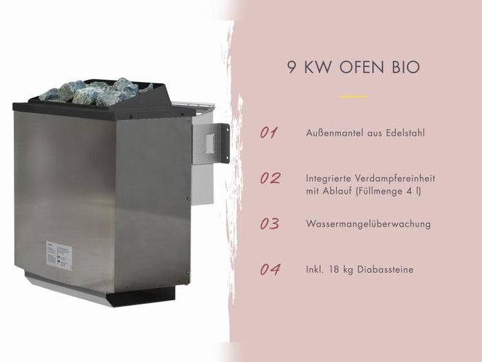 Karibu Saunahaus Angkor 3, 38 mm naturbelassen -inkl. 9 kW Bioofen ext. Steuerung-