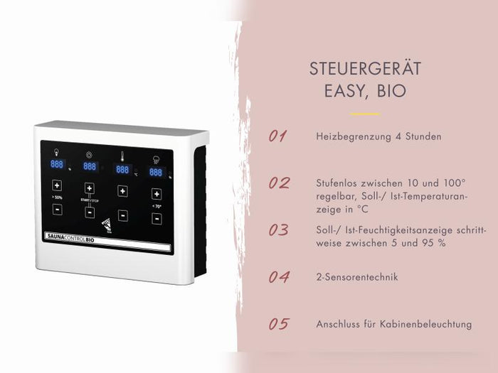 Karibu Saunahaus Angkor 3, 38 mm naturbelassen -inkl. 9 kW Bioofen ext. Steuerung-
