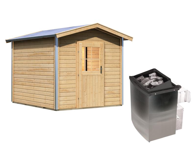 Karibu Saunahaus Bosse 1 mit Vorraum inkl. 9 kW Ofen ext. Steuerung, mit klassischer Tür