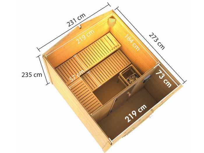 Karibu Saunahaus Bosse 1 mit Vorraum inkl. 9 kW Bioofen ext. Steuerung, mit klassischer Tür