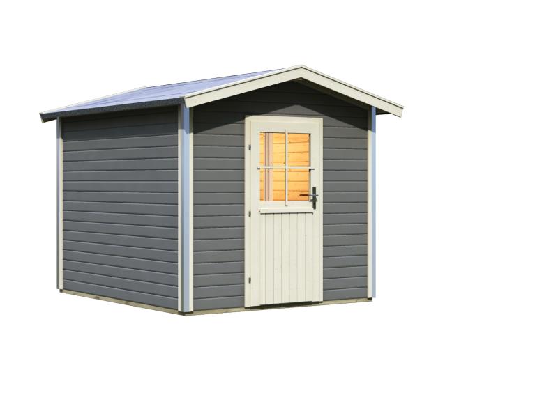 Karibu Saunahaus Bosse 1 terragrau mit Vorraum - ohne Ofen - mit klassischer Tür