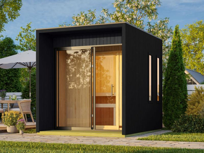 Karibu Saunahaus Catalina, schwarz -inkl. 9 kW Ofen ext. Steuerung- inkl. Vorraum, 73 mm