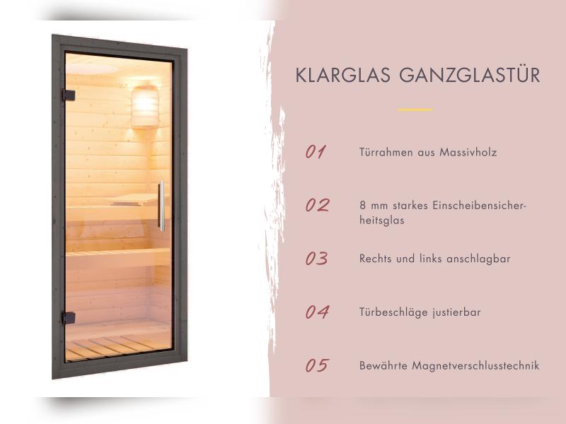 Karibu Saunahaus Catalina, schwarz-inkl. 9 kW Bioofen ext. Steuerung- inkl. Vorraum, 73 mm