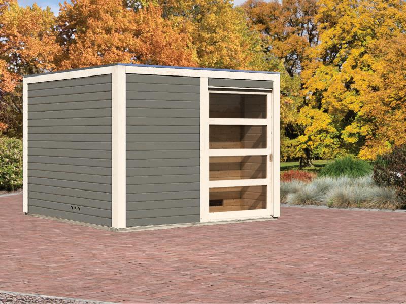 Karibu Saunahaus Cuben terragrau 38 mm ohne Ofen