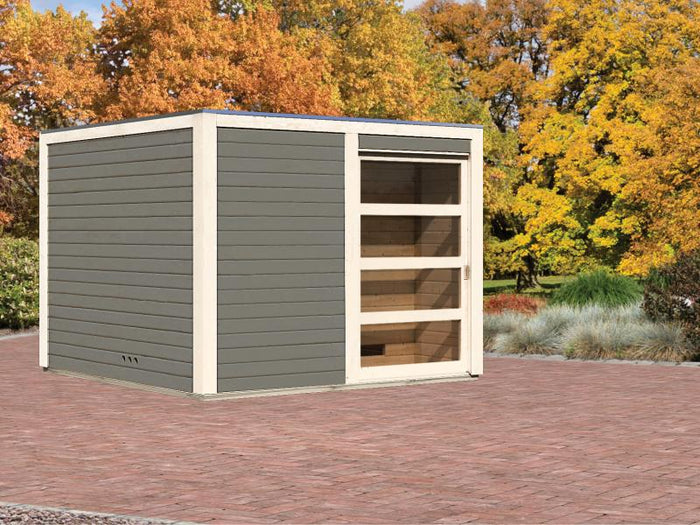 Karibu Saunahaus Cuben terragrau 38 mm ohne Ofen