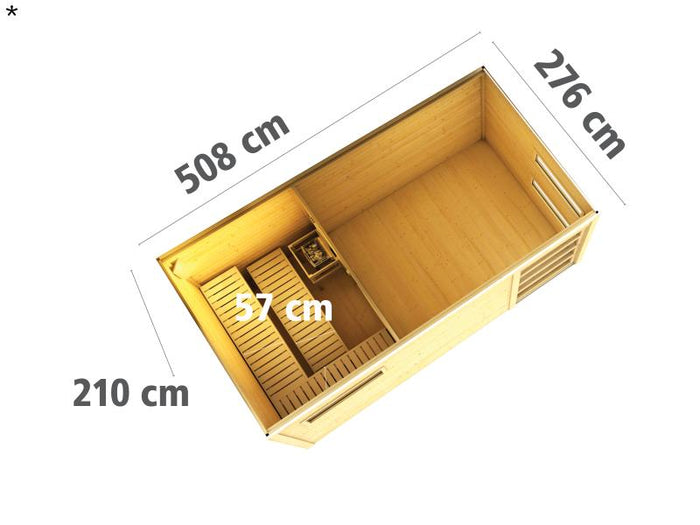 Karibu Saunahaus Hygge 38 mm- terragrau- 9 kW Ofen ext. Strg
