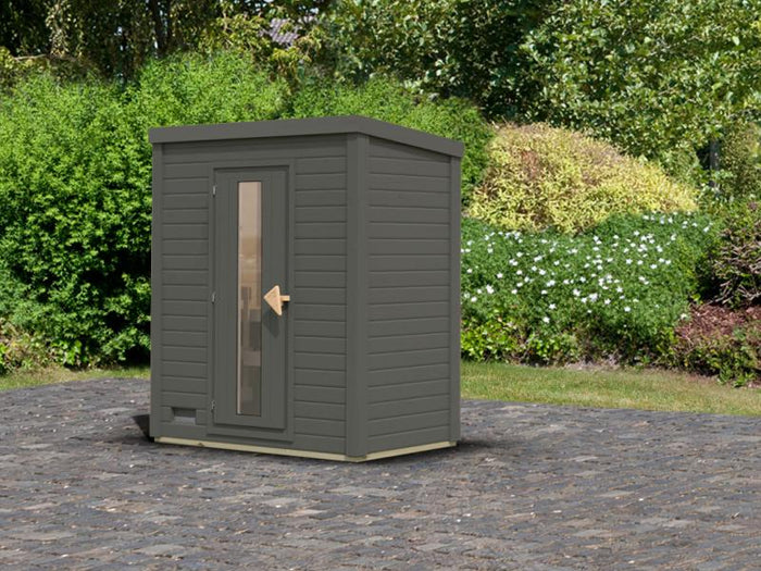 Karibu Saunahaus Hytti 0 38 mm - ohne Ofen - mit Iso-Tür, terragrau
