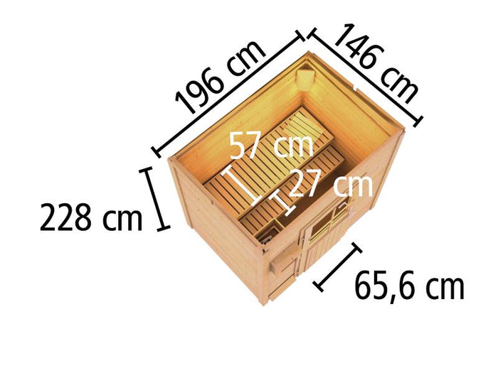 Karibu Saunahaus Hytti 1 38 mm, terragrau - ohne Ofen - inkl. Energiespartür und Fußboden