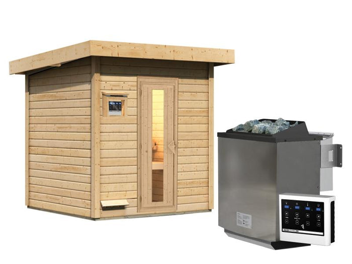 Karibu Saunahaus Hytti 2  38 mm - inkl. 9 kW Bioofen ext. Steuerung - mit Energiespartür und Fußbode