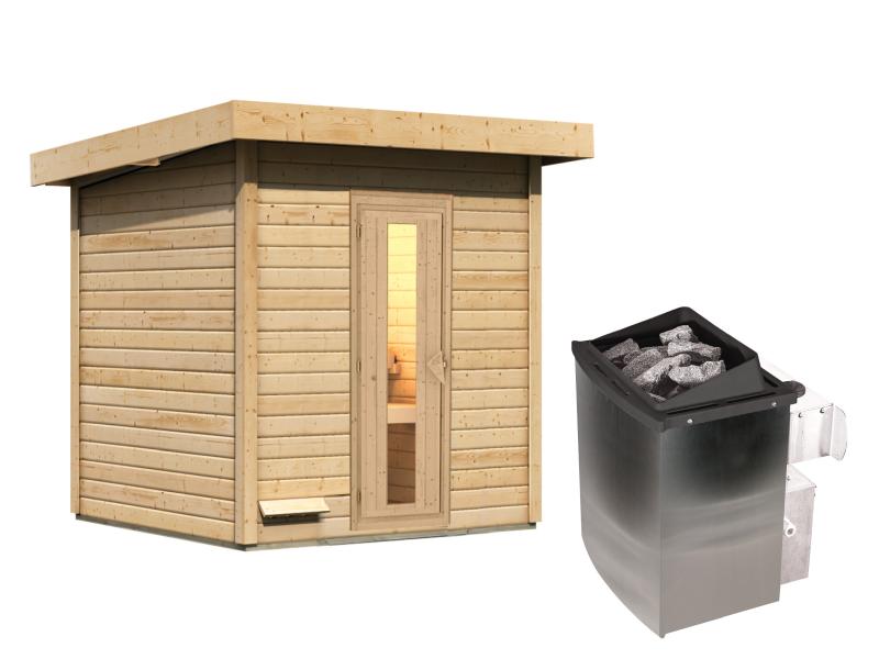 Karibu Saunahaus Hytti 2  38 mm - inkl. 9 kW Ofen integr. Steuerung - mit Energiespartür und Fußbode