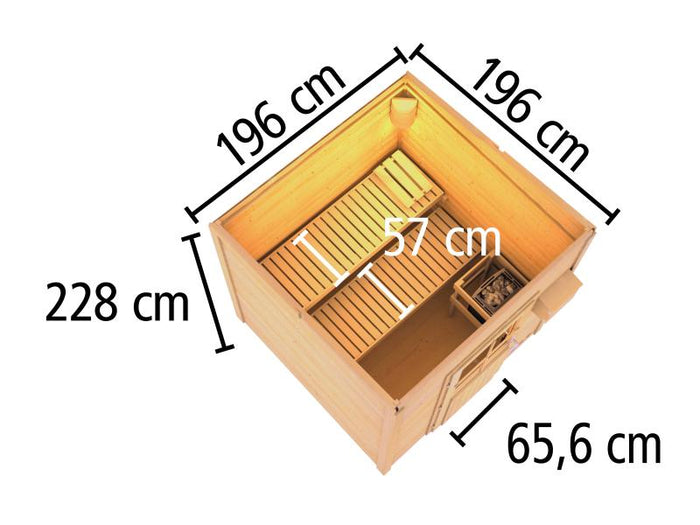 Karibu Saunahaus Hytti 2 38 mm,terragrau - inkl. 9 kW Bioofen ext. Steuerung - mit Energiespartür u