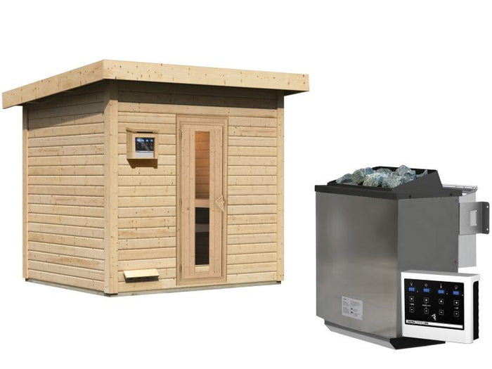 Karibu Saunahaus Hytti 3  38 mm - inkl. 9 kW Bioofen ext. Steuerung - inkl. Energiespartür und Fußbo