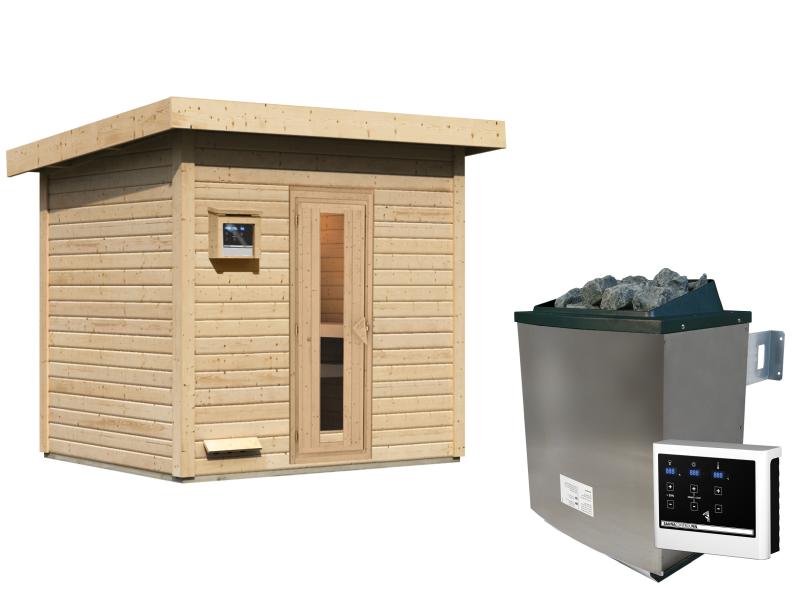 Karibu Saunahaus Hytti 3 38 mm - inkl. 9 kW Ofen ext. Steuerung - inkl. Energiespartür und Fußboden