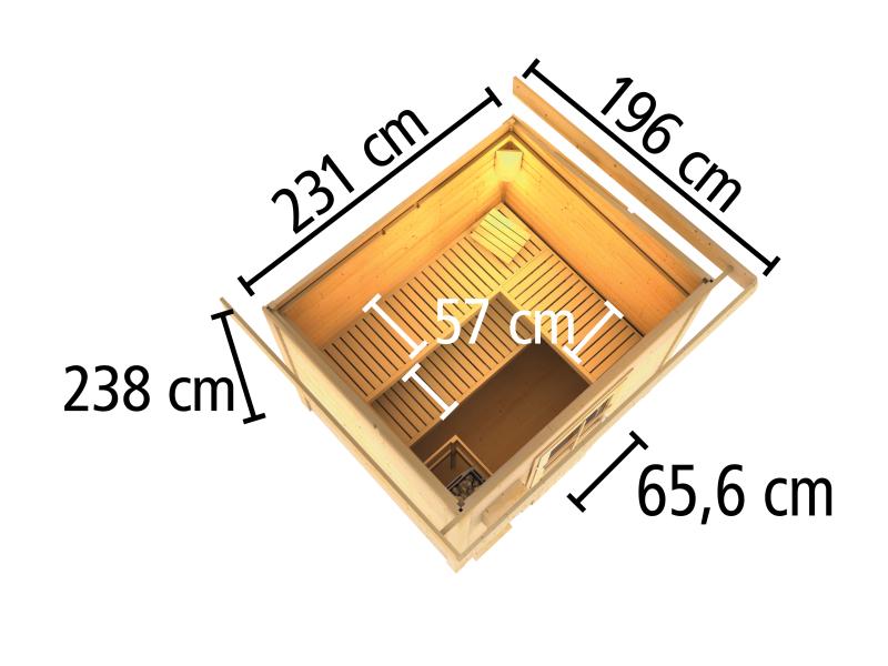 Karibu Saunahaus Hytti 3 38 mm terragrau - inkl. 9 kW Bioofen ext. Steuerung - inkl. Energiespartür