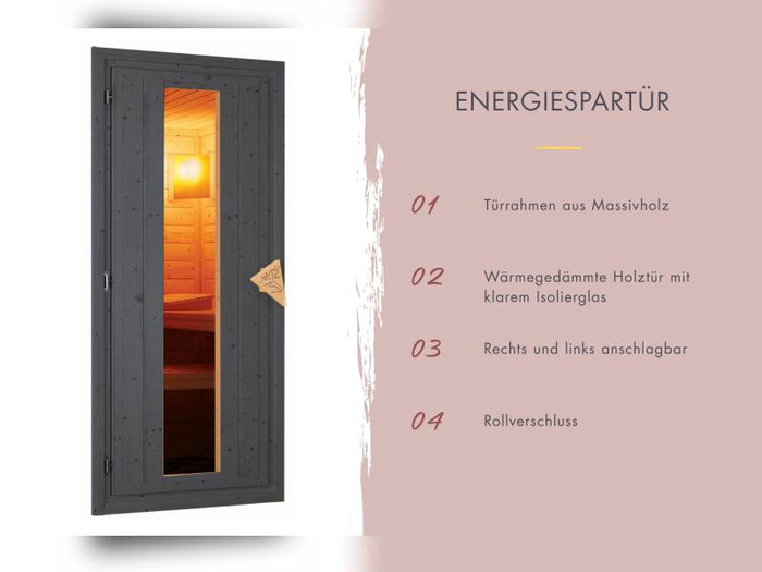 Karibu Saunahaus Hytti 6, inkl. 9 kW Ofen integr. Steuerung - mit Iso-Tür, terragrau, 38 mm