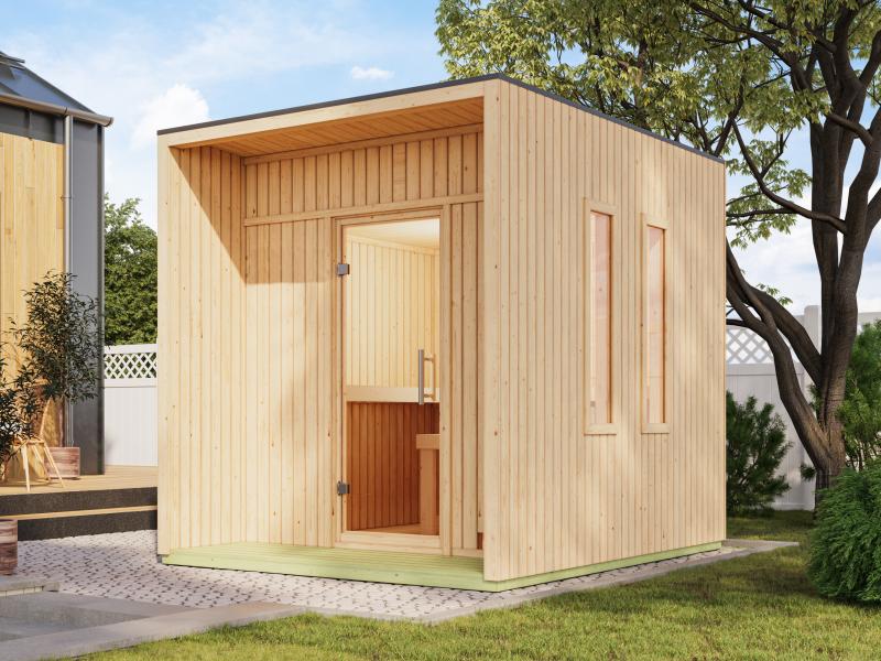 Karibu Saunahaus Laguna natur,73 mm -inkl. 9 kW Ofen ext. Steuerung