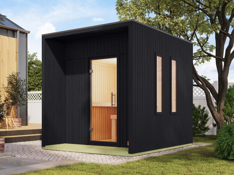 Karibu Saunahaus Laguna, schwarz ,73 mm -inkl. 9 kW Bioofen ext. Steuerung