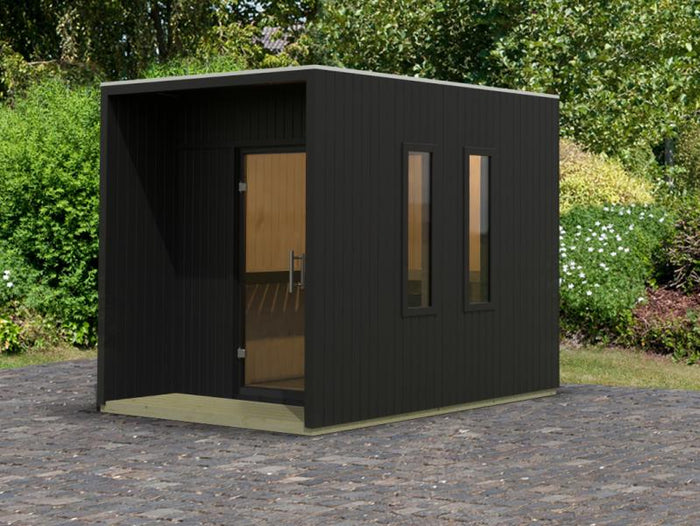 Karibu Saunahaus Laguna, schwarz ,73 mm -ohne Ofen-