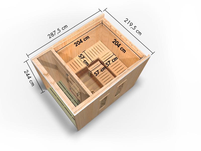 Karibu Saunahaus Laguna, schwarz,73 mm -inkl. 9 kW Ofen ext. Steuerung
