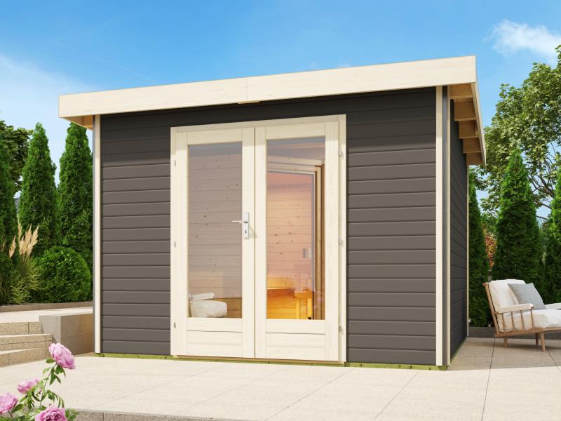 Karibu Saunahaus Mainburg 1 Set A terragrau-9kW Ofen ext. Strg