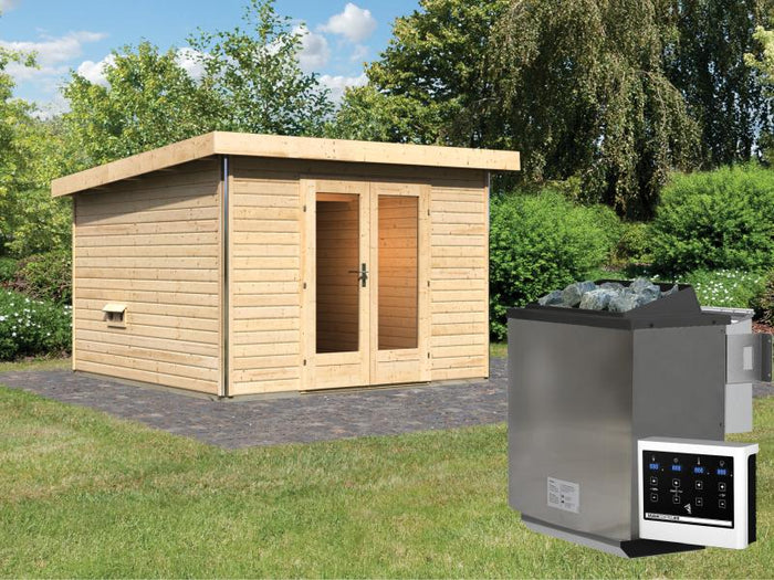 Karibu Saunahaus Mainburg 1 Set B naturbelassen- 9 kW Bioofen ext. Strg