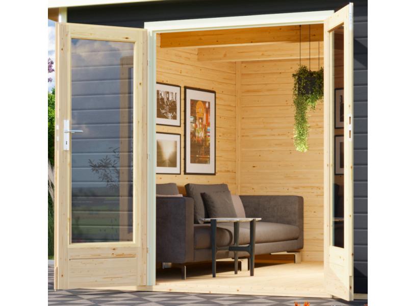 Karibu Saunahaus Mainburg 1 Set B terragrau- 9 kW Ofen ext. Strg